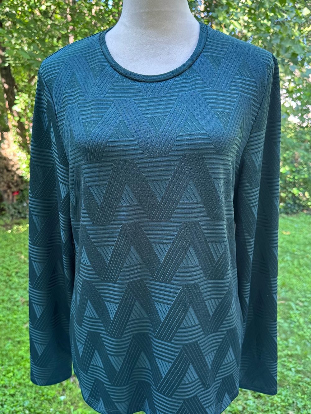 Saint & Sofia Women's Darcey Long Sleeve Tee-Teal Jacquard Sz 14 NEW WITH TAGS